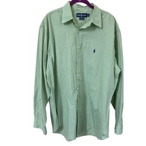 Ralph Lauren Yarmouth Green Check Button Down Shirt Mens 17.5‎ 36/37 Cotton